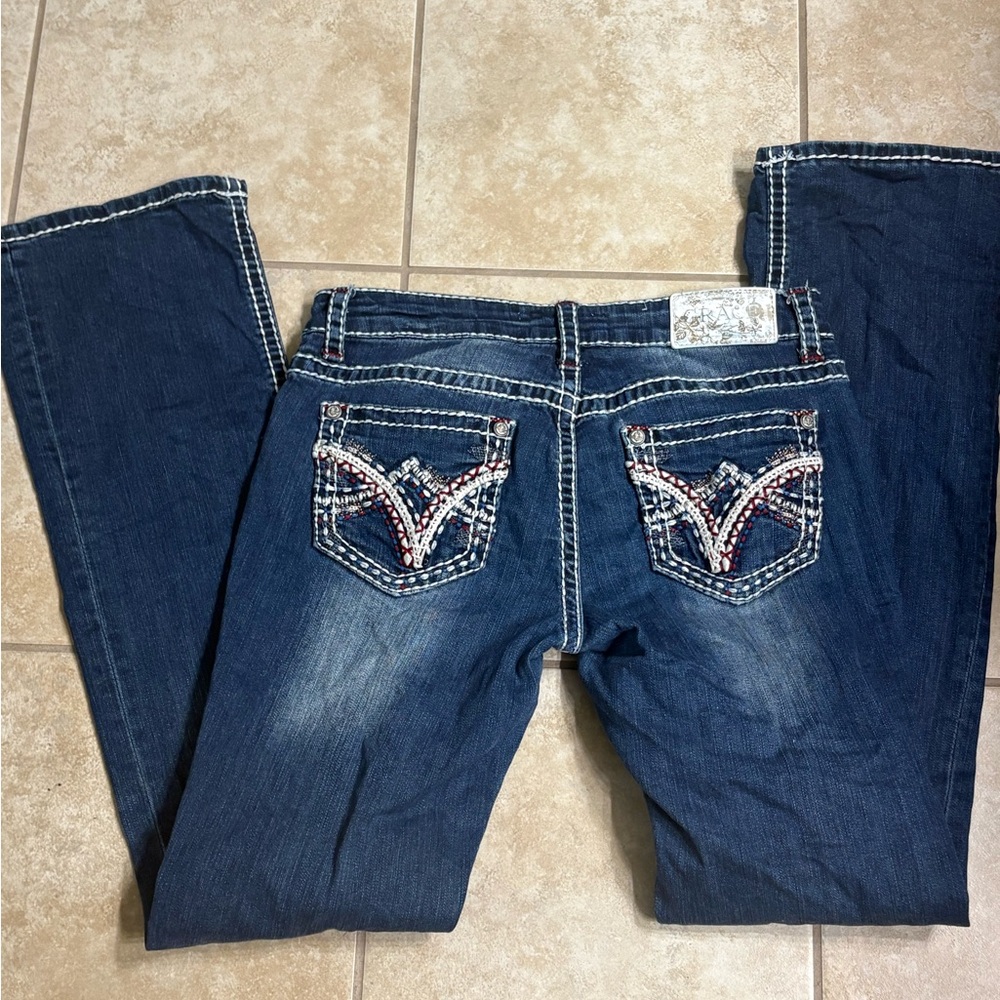 Grace Women's Dark Blue Boot Cut Jeans with White Contrast Stitching - Picture 2 of 2